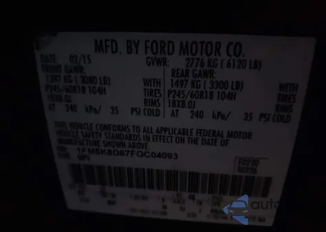 2015 Ford Explorer Xlt z USA, uszkodzony, nr VIN 1FM5K8D87FGC04093